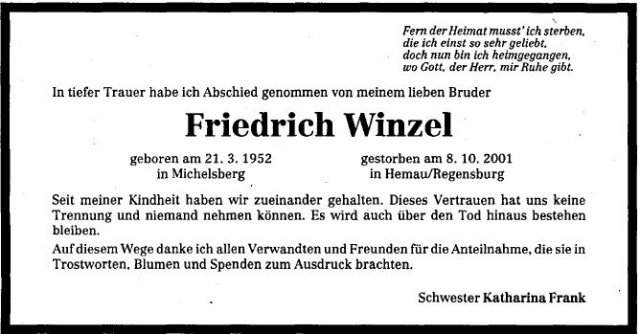 Winzel Friedrich 1952-2001 Todesanzeige